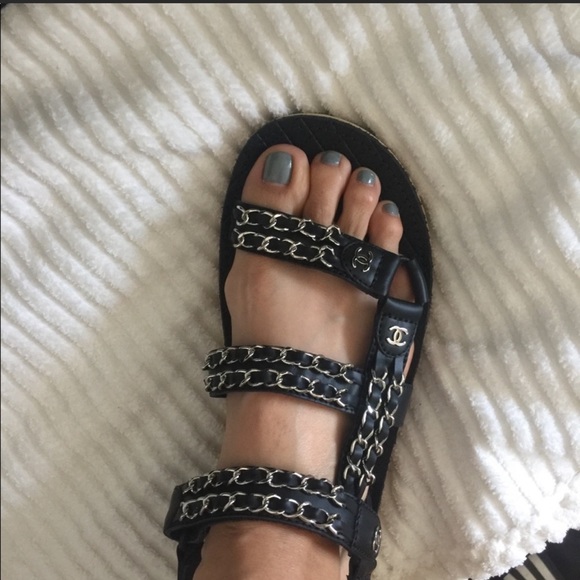 Chanel Chain Strap Sandals Size 39.5 - Picture 6 of 12